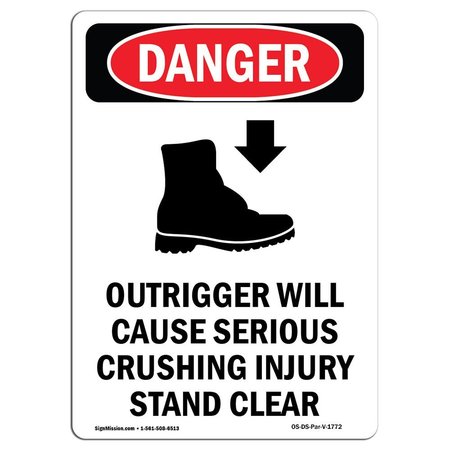 SIGNMISSION OSHA Danger Sign, Outrigger Will Cause, 5in X 3.5in Decal, 3.5" W, 5" L, Portrait OS-DS-D-35-V-1772